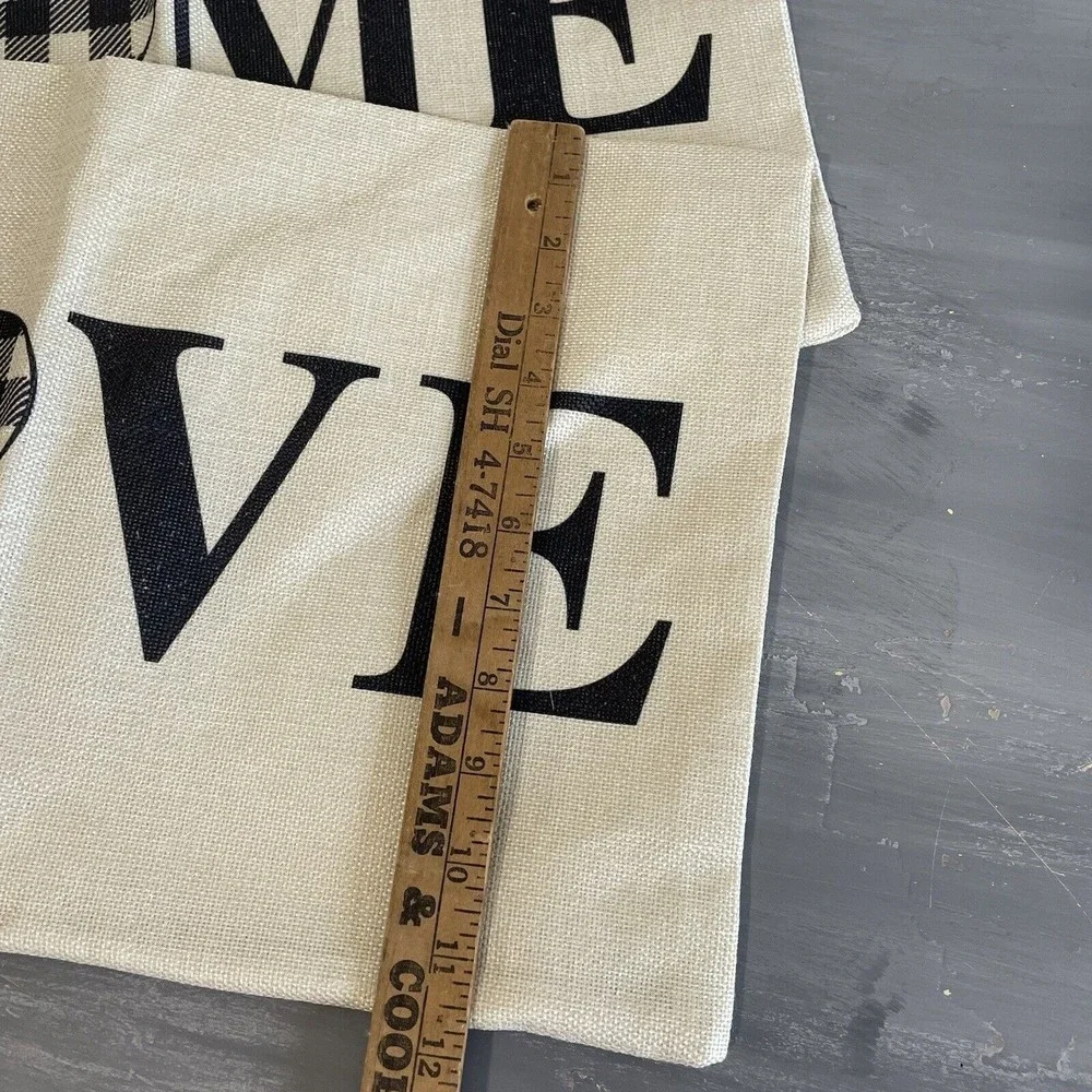 Canvas‎ 2pc Zip Throw Pillow Cover LOVE & HOME  19x12 Tan and Black Plaid Heart
